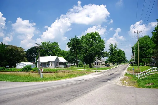 View along Main Street in Cannelburg, Indiana, United States.
