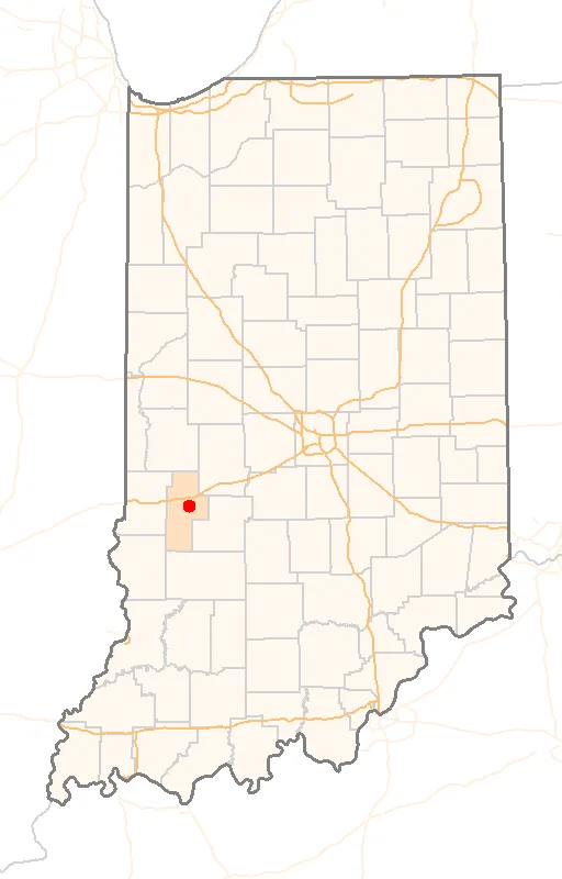 Red Dot map of Indiana, showing the location of Center_Point