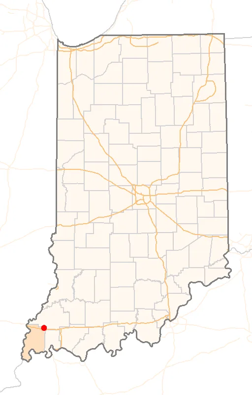 Red Dot map of Indiana, showing the location of Cynthiana