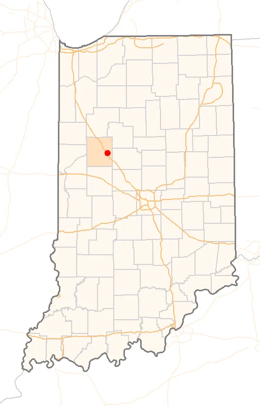 Red Dot map of Indiana, showing the location of Dayton