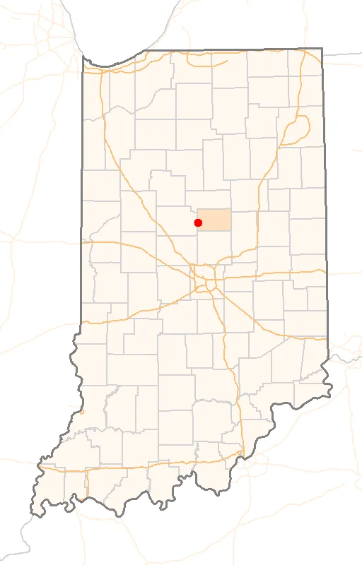 Red Dot map of Indiana, showing the location of Kempton