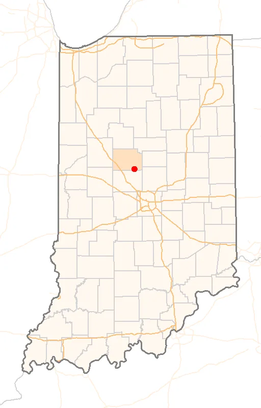 Red Dot map of Indiana, showing the location of Kirklin