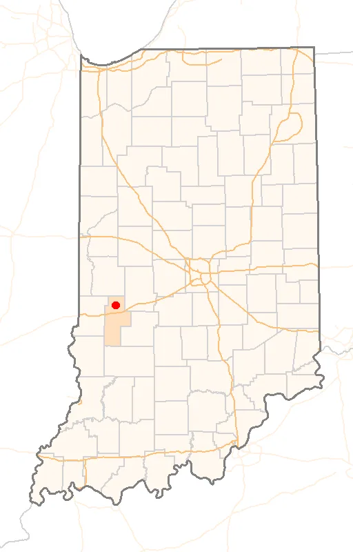 Red Dot map of Indiana, showing the location of Knightsville