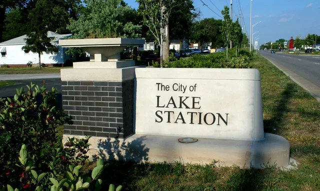 Welcome sign for the city of Lake Station