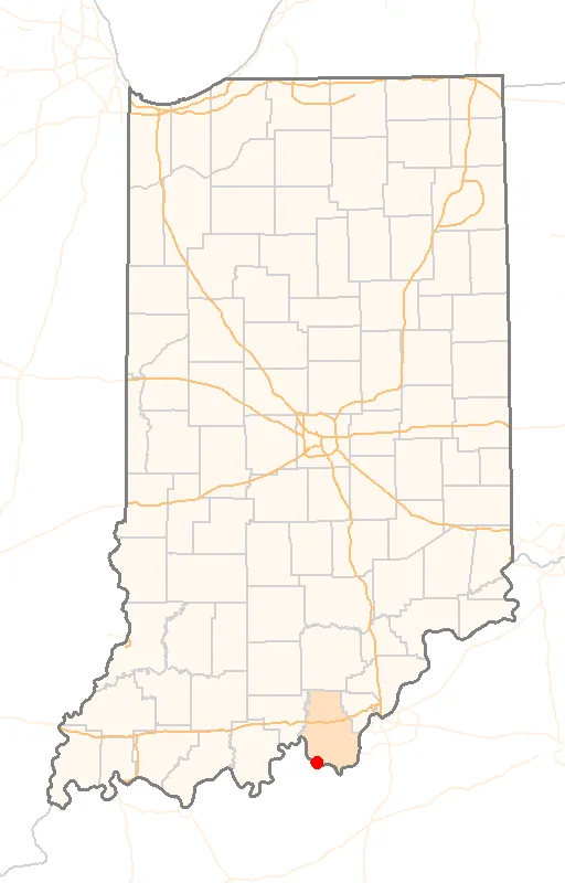 Red Dot map of Indiana, showing the location of Mauckport