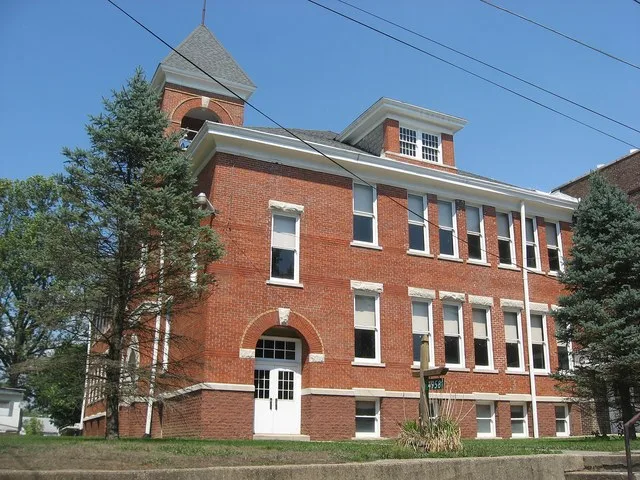 Front of the Wabash Township Graded School , located at 4958 College Street in Mecca , Indiana , United States . Built in 1901, it is listed on the National Register of Historic P...