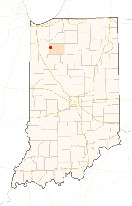 Red Dot map of Indiana, showing the location of Medaryville