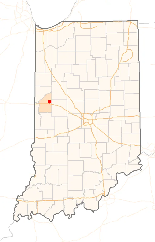 Red Dot map of Indiana, showing the location of Mellott