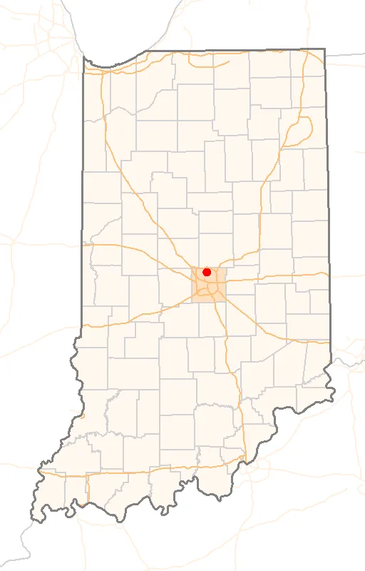 Red Dot map of Indiana, showing the location of Meridian_Hills