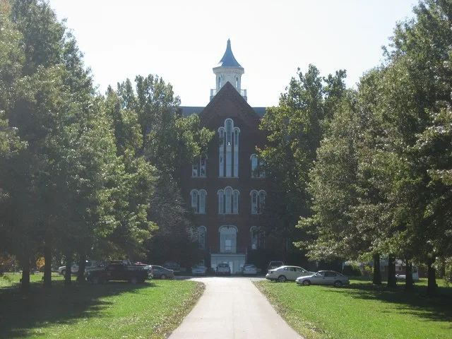 Front of the only surviving building at Union Christian College , located at 8555 Philip Street in Merom , Indiana , United States . Built in 1859 and now home to the Merom Confer...