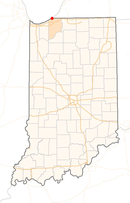 Red Dot map of Indiana, showing the location of Michiana_Shores