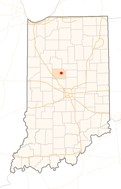 Red Dot map of Indiana, showing the location of Michigantown