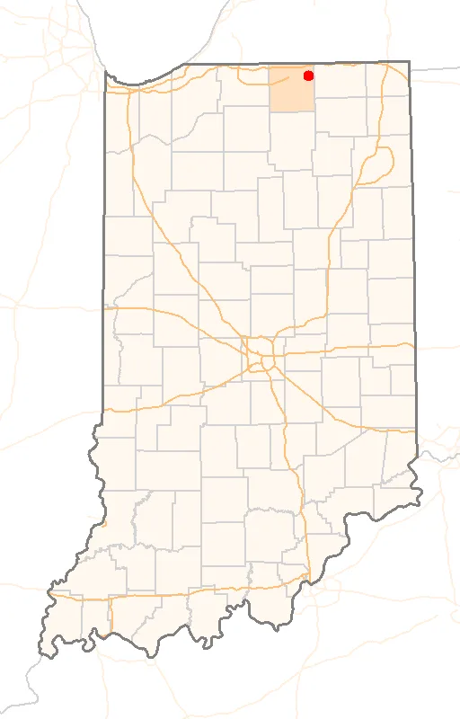 Red Dot map of Indiana, showing the location of Middlebury