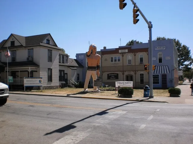 Statue of Miami Chief Francis Godfroy, located in downtown Montpelier, Indiana.