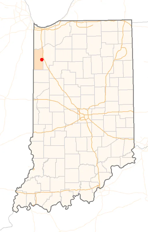 Red Dot map of Indiana, showing the location of Mount_Ayr