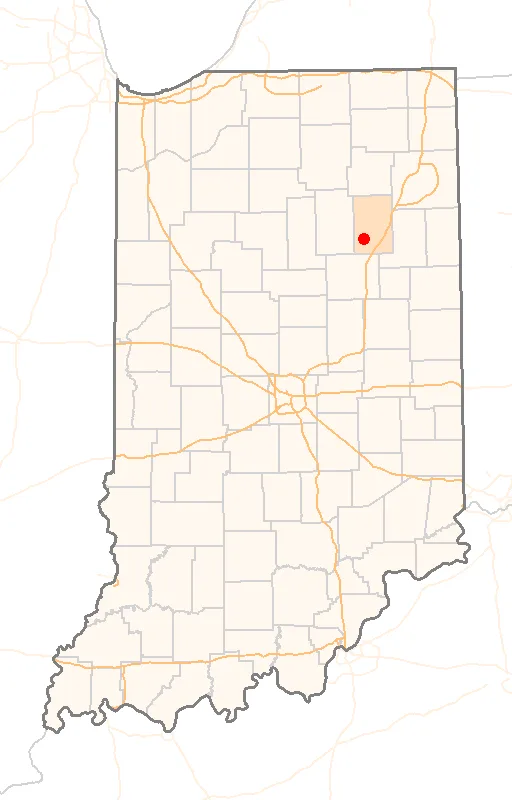 Red Dot map of Indiana, showing the location of Mount_Etna
