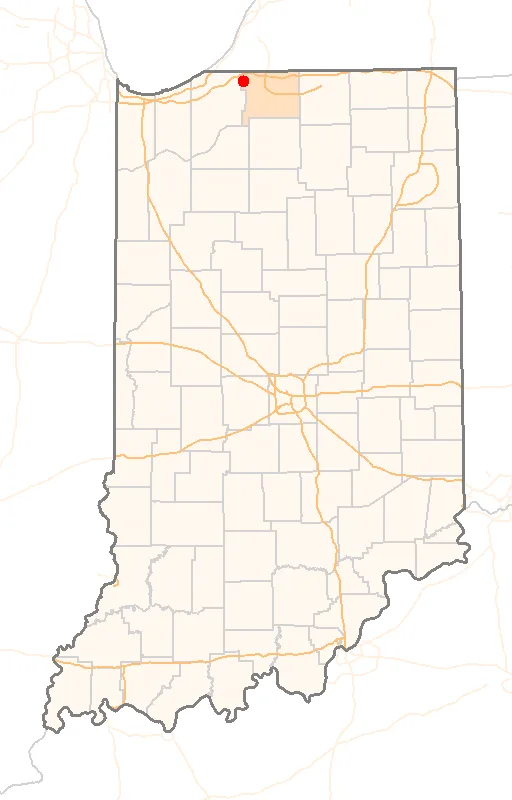 Red Dot map of Indiana, showing the location of New_Carlisle