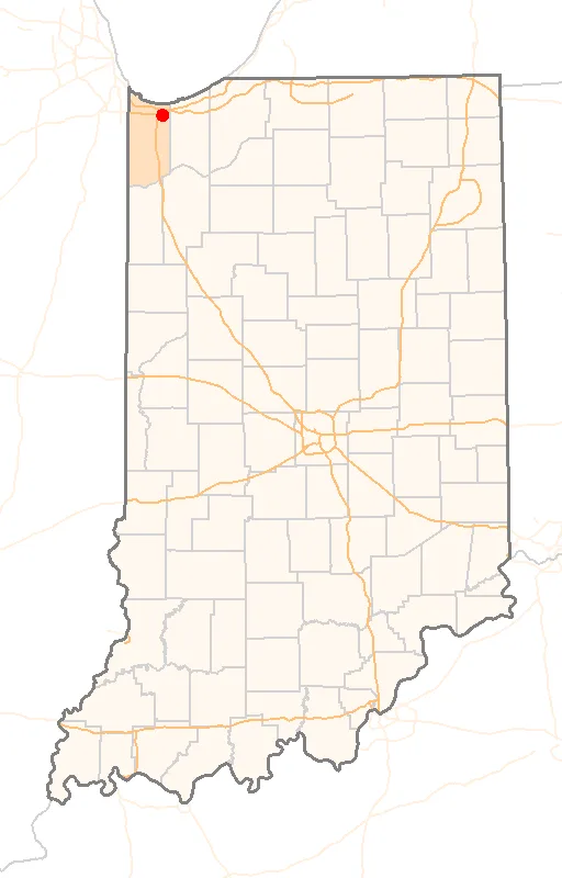Red Dot map of Indiana, showing the location of New_Chicago