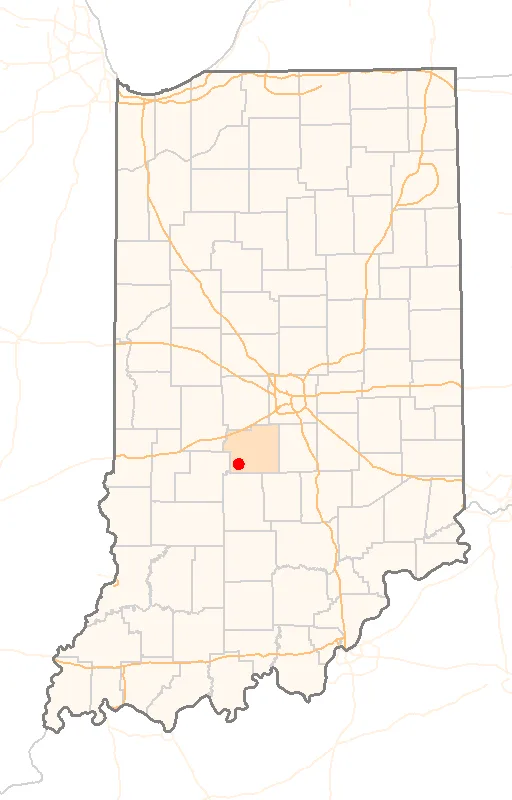 Red Dot map of Indiana, showing the location of Paragon