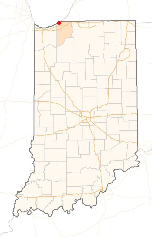 Red Dot map of Indiana, showing the location of Pottawattamie_Park
