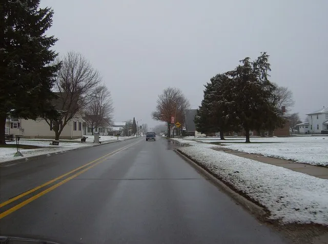 Along westbound Main Street ( State Road 26 ) in central Russiaville , a town in southwestern Howard County , Indiana , United States .