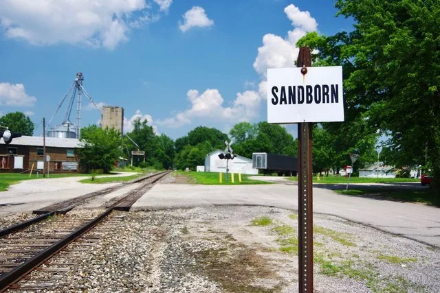 Railroad tracks in Sandborn, Indiana, United States.