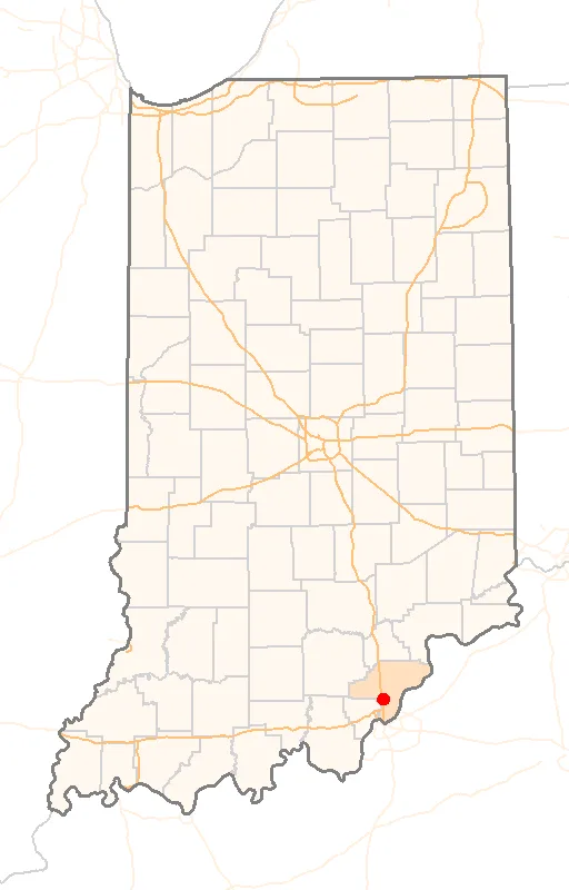 Red Dot map of Indiana, showing the location of Sellersburg