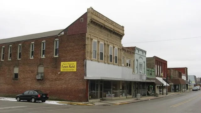 Buildings on the eastern side of the 300 block of S. Main Street in Sheridan , Indiana , United States . This block is part of the Sheridan Downtown Commercial Historic District ...