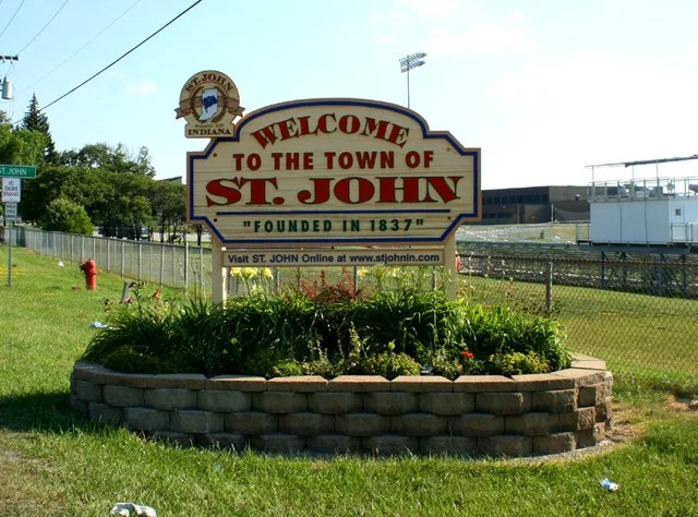 The welcome sign in St. John, IN, USA.