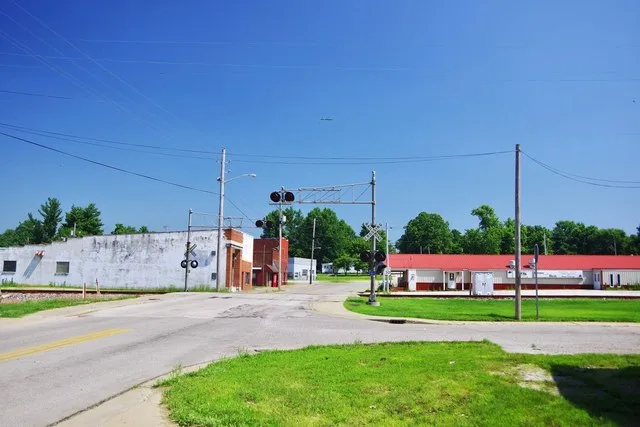View along Main Street (State Road 161) in Tennyson, Indiana, United States.