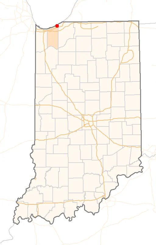 Red Dot map of Indiana, showing the location of Town_of_Pines