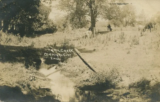 TRAIL CREEK MICHIGAN CITY IND. Date: 1910 Source Type: Postcard Publisher, Printer, Photographer: Unknown Postmark: July 17, 1910, Michigan City, Indiana Collection: Steven R. Sho...
