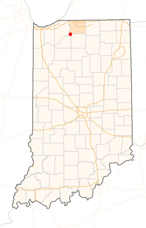 Red Dot map of Indiana, showing the location of Walkerton