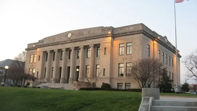 Front of the Daviess County Courthouse , located at 200 E. Walnut Street in Washington , Indiana , United States . Built in 1927, it is listed on the National Register of Historic...