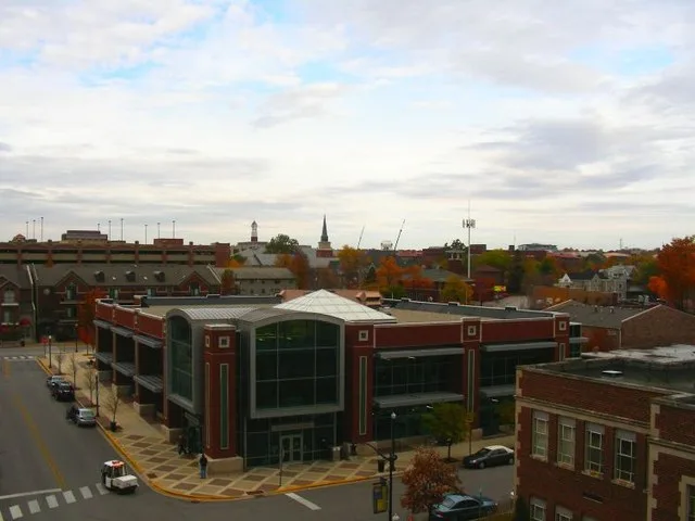 urban spread, including the West Laf. Public Library from atop a parking garage, Autumn