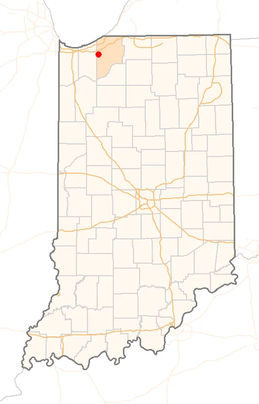 Red Dot map of Indiana, showing the location of Westville