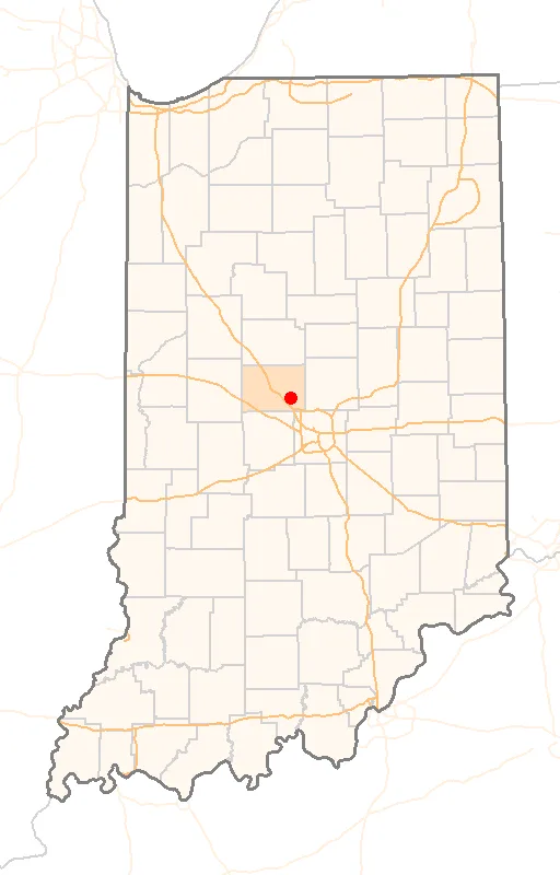 Red Dot map of Indiana, showing the location of Whitestown