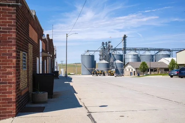 A view down Main Street toward the grain elevators.