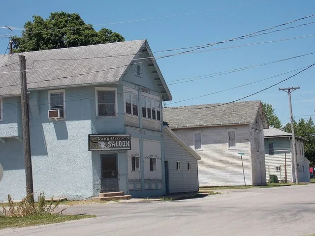 Buildings in the small commercial district of Atalissa, Iowa.