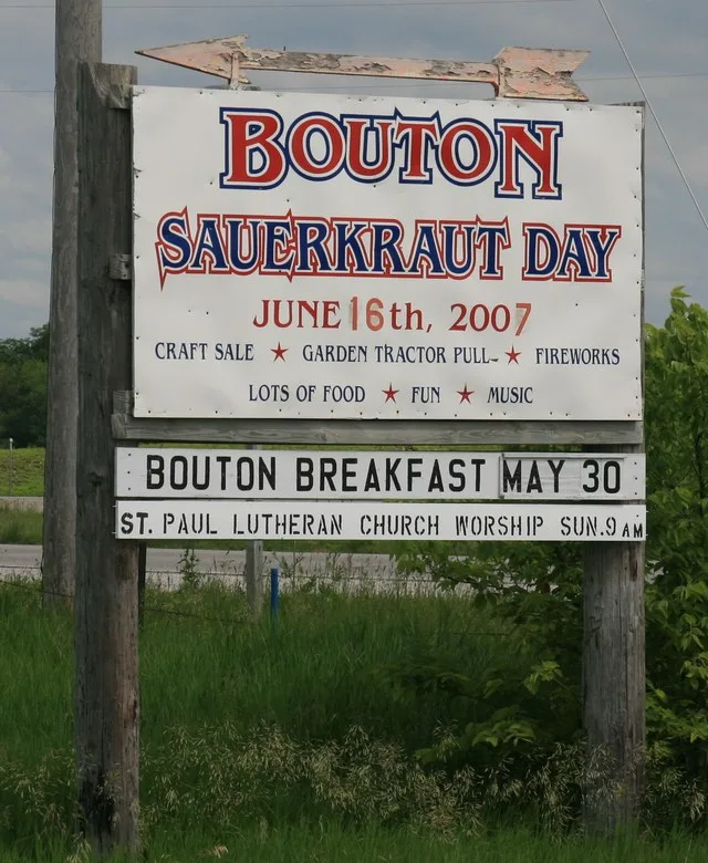 Welcome sign for Bouton, Iowa