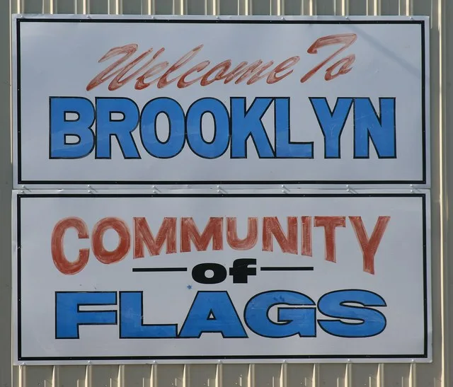 Welcome sign for Brooklyn, Iowa