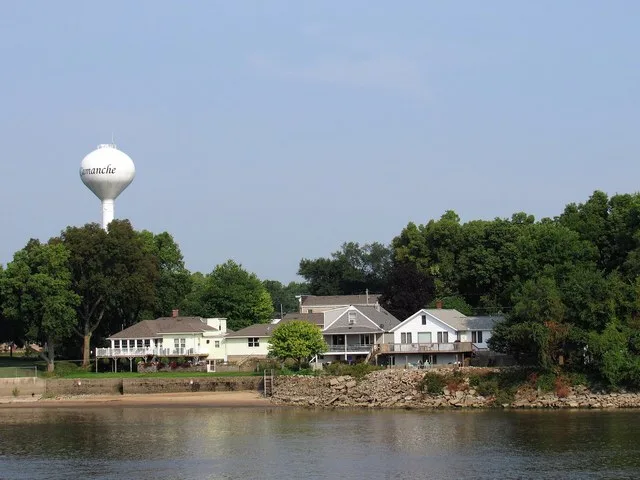 Houses in Camanche, Iowa from the Mississippi River.