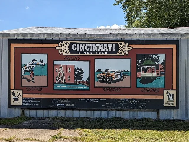 A painting on the south side of highway 5 passing through Cincinnati, Iowa