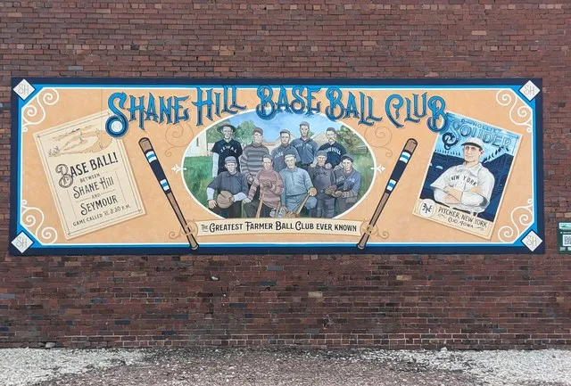 A painting in Clio, Iowa, commemorating a local baseball club active from 1878 to 1898