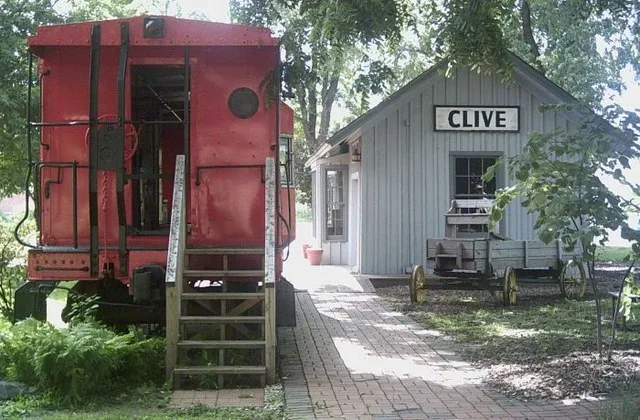 Restored train depot in Clive, Iowa