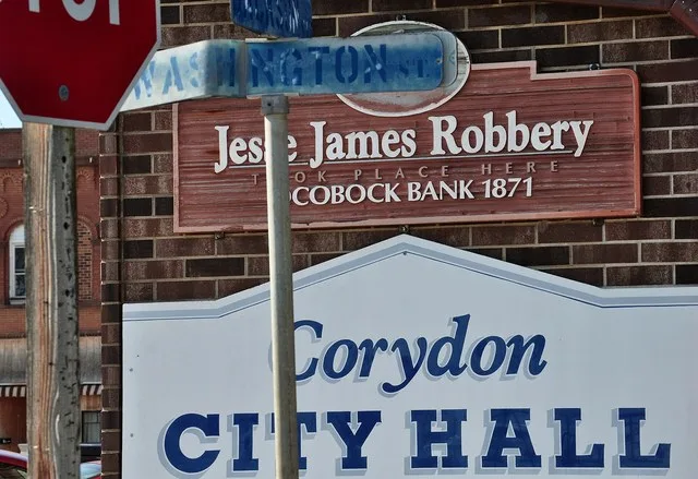 Bank location in Corydon, Iowa robbed by Jesse James gang