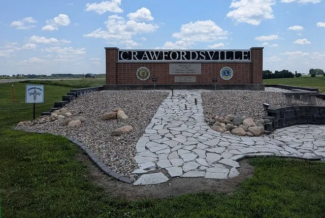 Crawfordsville, Iowa, welcome sign