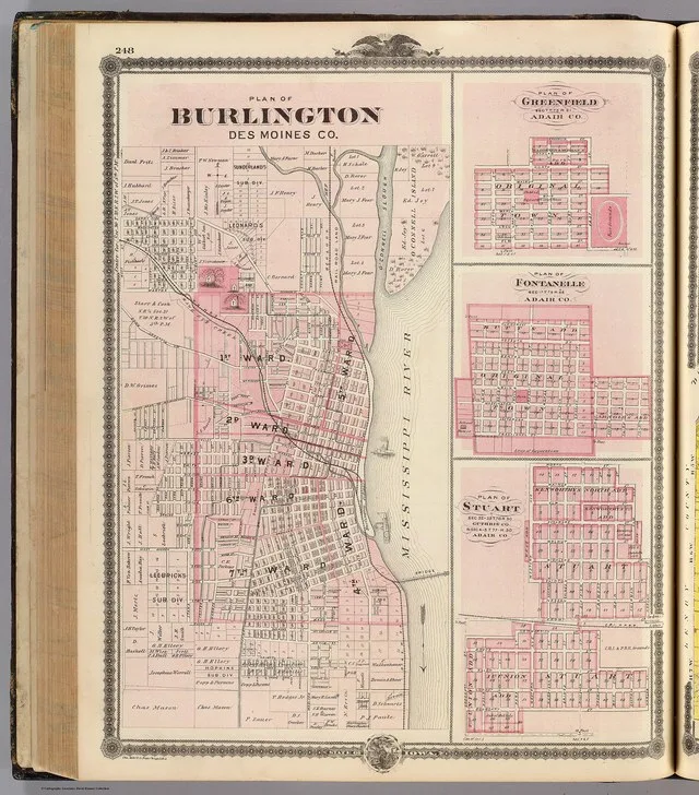 COLLECTION NAME: David Rumsey Historical Map Collection Author: Andreas, A. T. (Alfred Theodore), 1839-1900 Date: 1875 Short Title: Plans of Burlington, Greenfield, Fontanelle and...