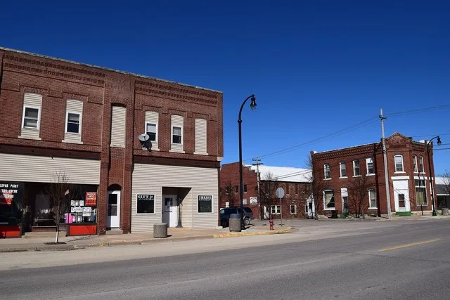 Businesses in downtown Fredericksburg, Iowa .
