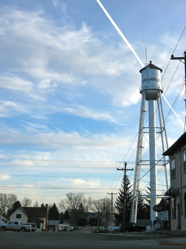 Water tower in Garnavillo, Iowa during winter, 2008
